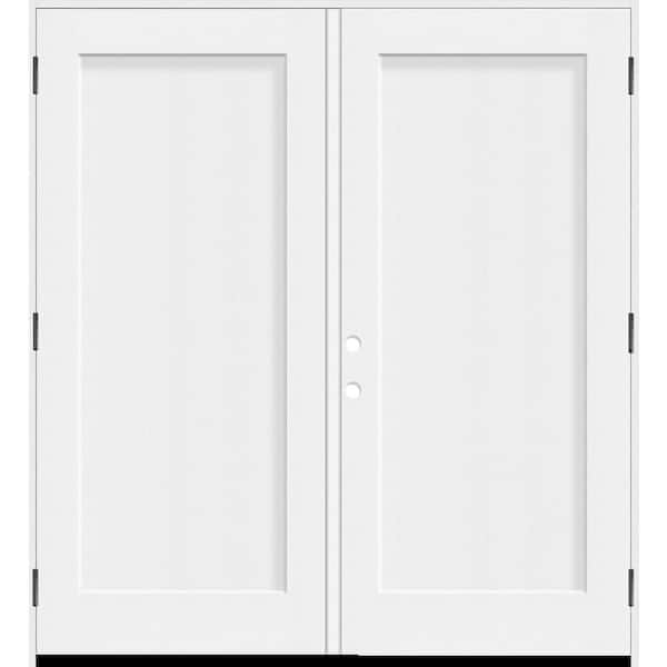 Legacy 72 in. x 80 in. 1 Panel Shaker LHOS Unfinished White Fiberglass Double Prehung Front Door w/4-9/16 Jamb
