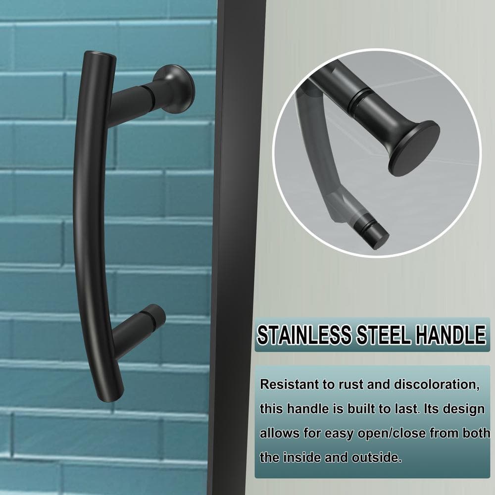 42 in. Matte Black Semi-Frameless Pivot Shower Door with Clear Glass