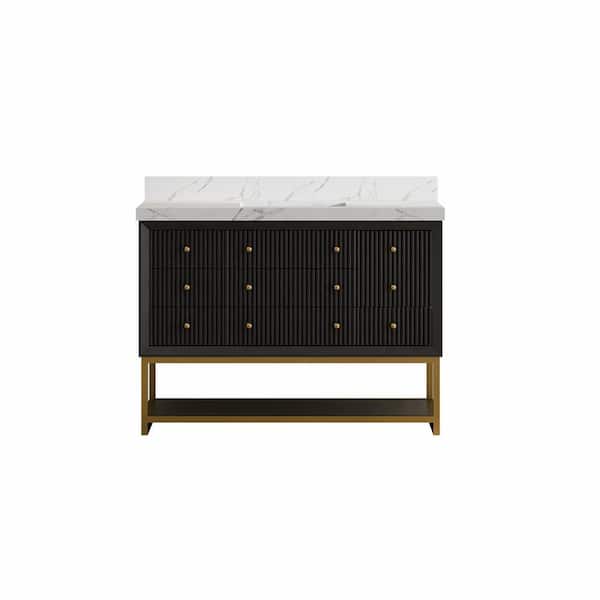 Wilton 48 in. Single Sink Freestanding Black Bath Vanity with White Cultured Marble Top Assembled