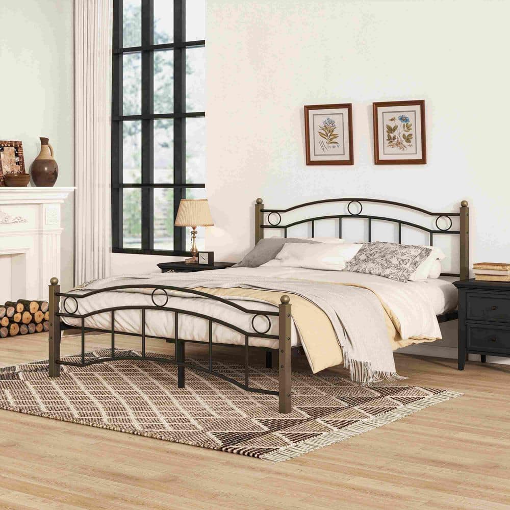 FeiZen Twin Full Queen Metal Platform Bed - Sturdy Bed Frame With Arrow Design Headboard Steel Slat Support Bedroom Decor Mattress Foundation Queen