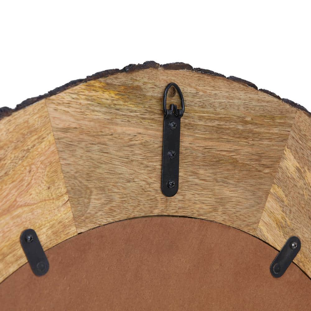 30.5" Round Brown Mango Wood and Glass Wall Mirror