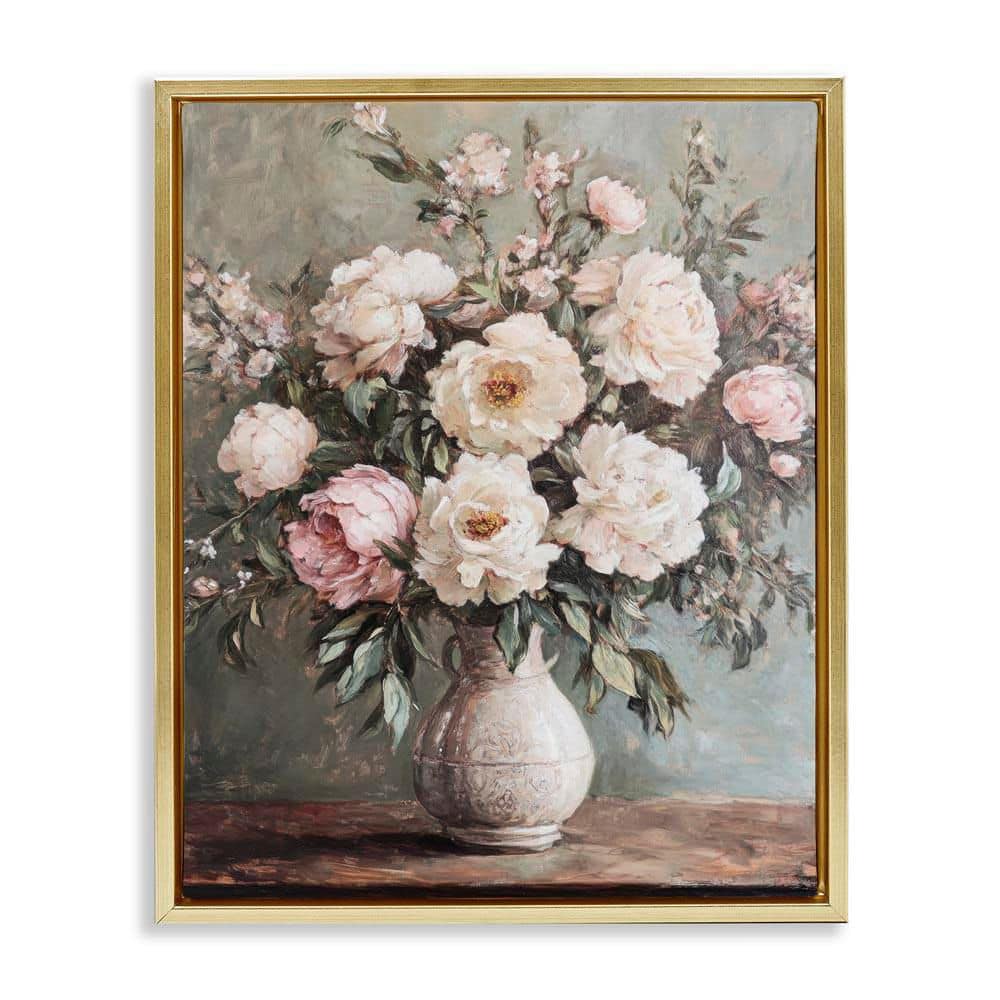Pink Peonies Ornate Vase by Petal Prints Design Gold Floater Frame Nature Graphic Art Print 31 in. x 25 in. price history on PriceWatchPro
