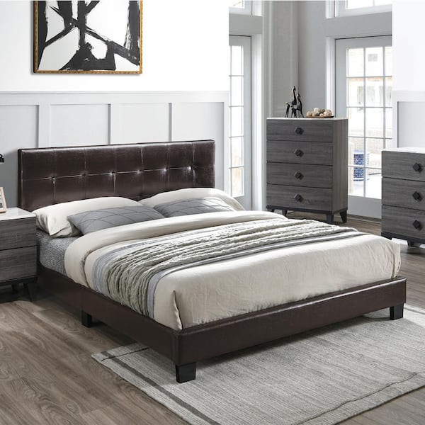 Brown Faux Leather Upholstered Full Bed