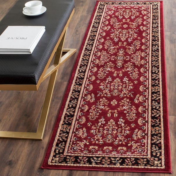 Lyndhurst Red/Black 2 ft. x 12 ft. Border Antique Floral Runner Rug