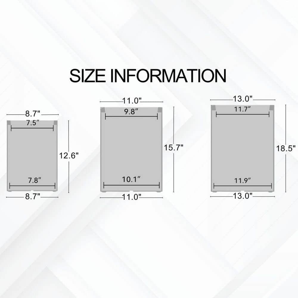 Charcoal Finish Concrete Tall Square Planter Set, 19", 16" and 13"H