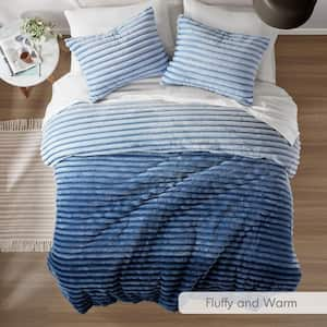 Avril 3-Piece Blue Ombre Polyester Full/Queen Fluffy Ribbed Plush Comforter Set