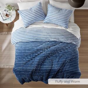 Avril 3-Piece Blue Ombre Polyester King/Cal King Fluffy Ribbed Plush Comforter Set