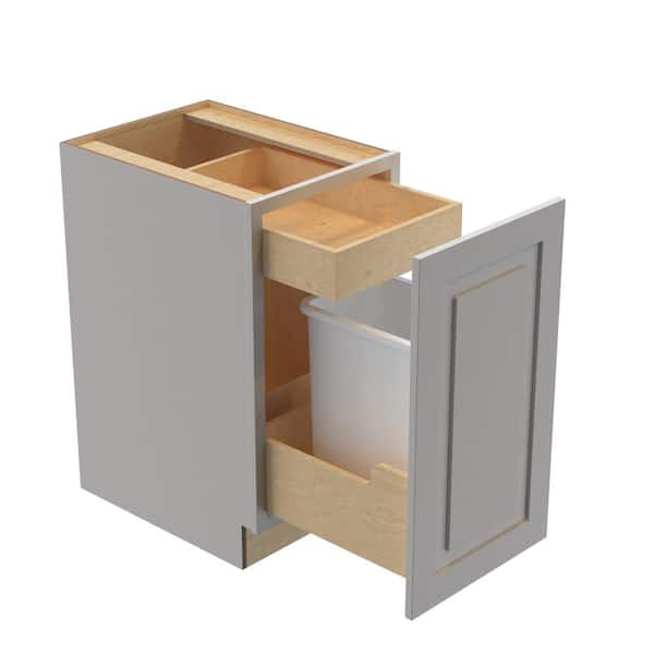 Home Decorators Collection Grayson 18 in. W x 24 in. D x 34.5 in. H Assembled Plywood Trash Can Kitchen Cabinet in Pearl Gray with 1D Soft Close