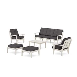 Mission 6-Pcs Plastic Lounge Sofa Set in Sand/Ash Charcoal Cushions