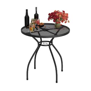 Outdoor High Top Table, Bar Height Iron Patio Metal Round Dining Table with Umbrella Hole for Lawn Balcony Pool, Black