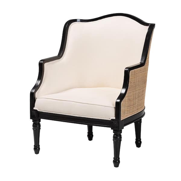 bali & pari Elizette Beige and Black Accent Chair with Natural Rattan