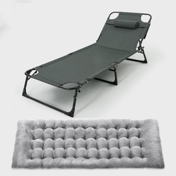 72.8 in. Oxford fabric Adjustable 4-Position Folding Camping Cot Durable Fabric and Steel Frame with Mattress and Pillow