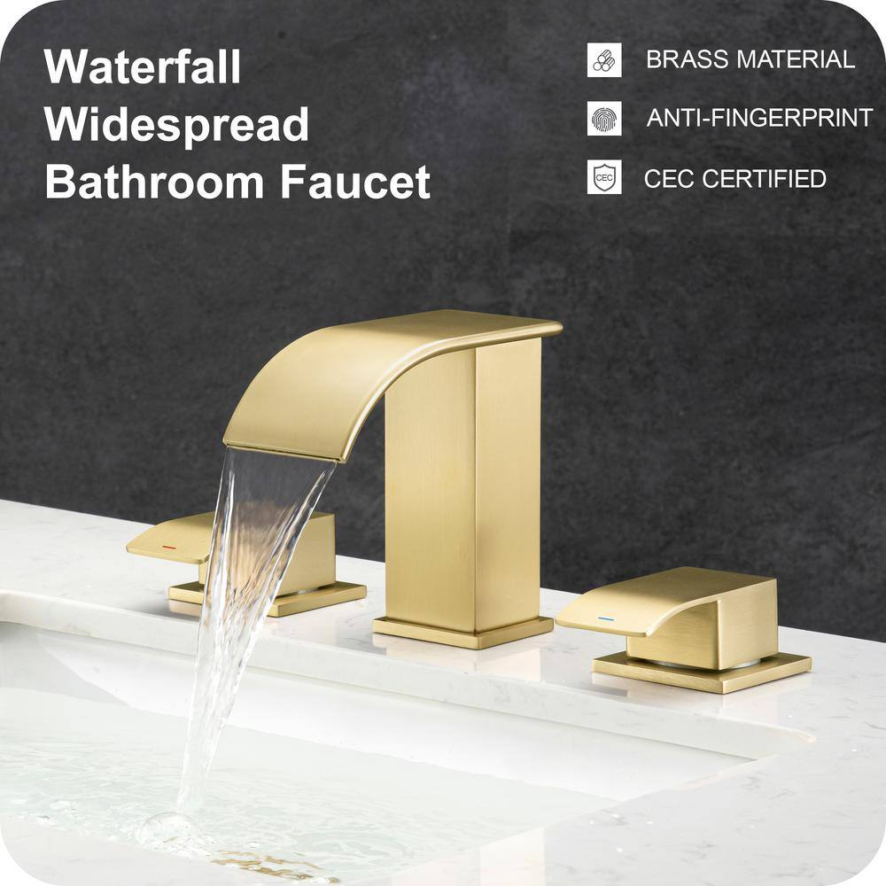 Brushed Gold Double Handle Widespread Bathroom Faucet