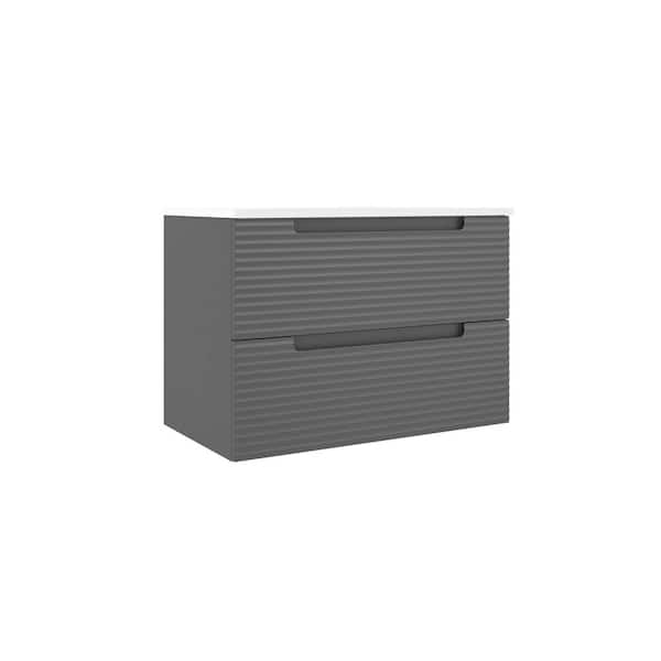 Moncler 32 in. W x 18 in. D Bath Vanity in Grey with Ceramic Vanity Top in White with White Basin and Sink