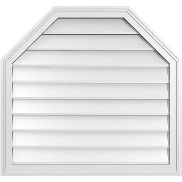 Ekena Millwork 32 in. x 30 in. Octagonal Top Surface Mount PVC Gable Vent: Decorative with Brickmould Frame