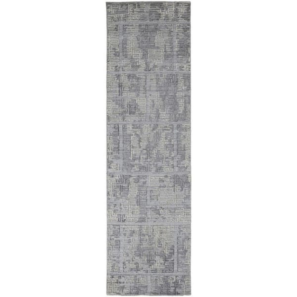 2 ft. x 8 ft. Gray, Ivory Abstract Runner Rug