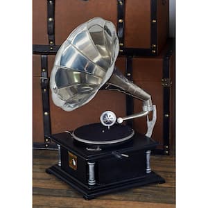 Black Mango Wood Functional Gramophone with Record