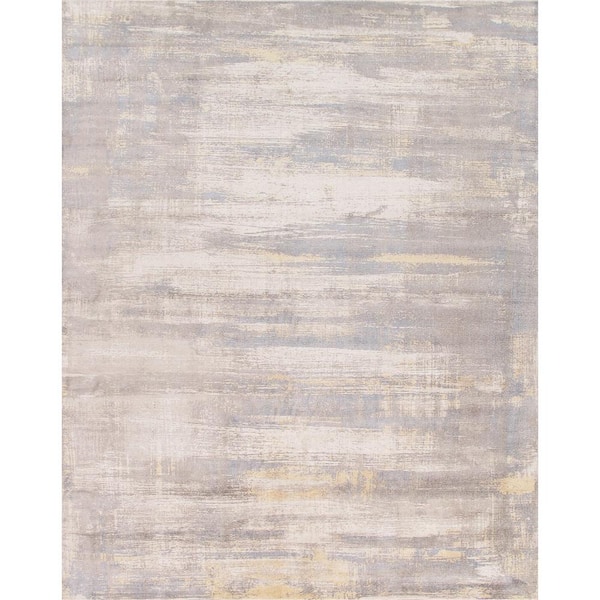Modern Ivory/Gold 5 ft. x 8 ft. Abstract Silk and Wool Area Rug