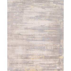 Modern Ivory/Gold 10 ft. x 14 ft. Abstract Silk and Wool Area Rug