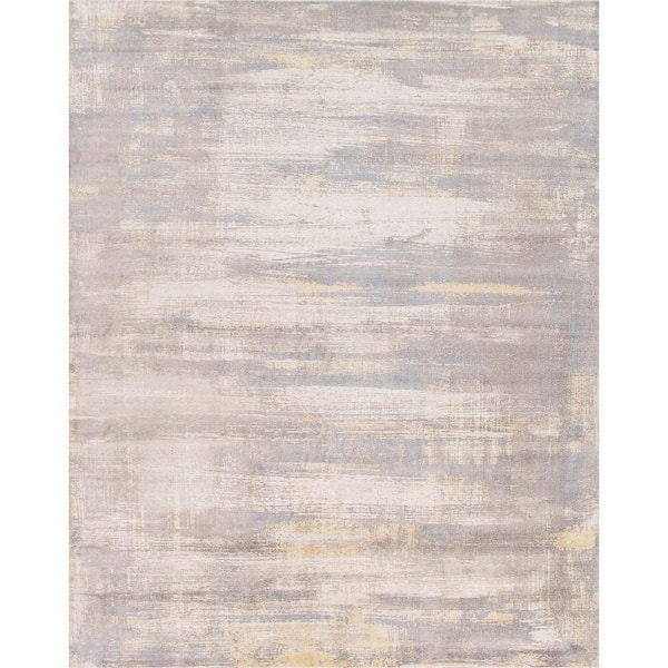 Pasargad Home Modern Ivory/Gold 8 ft. x 10 ft. Abstract Silk and Wool Area Rug