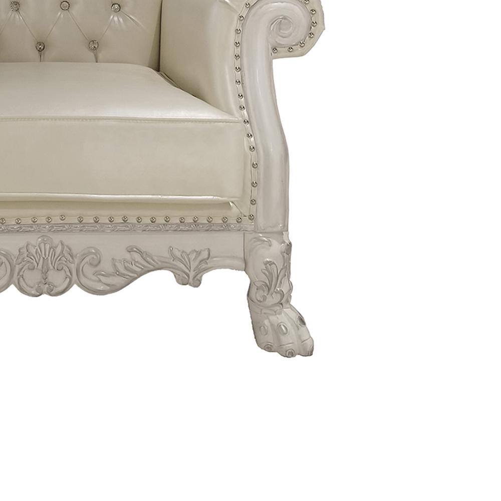Dresden White Faux Leather and Wood Tufted Accent Chair