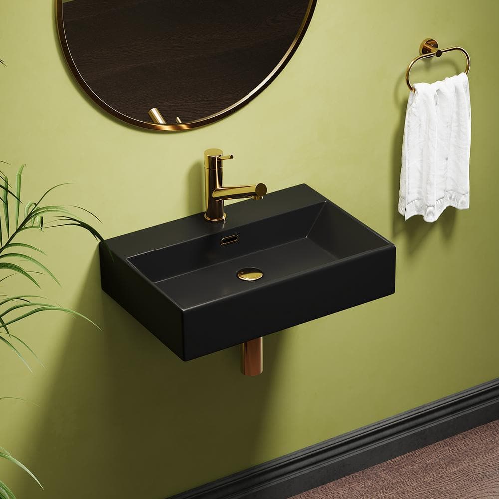 Turner Matte Black Ceramic Wall-Mount Rectangular Bathroom Sink