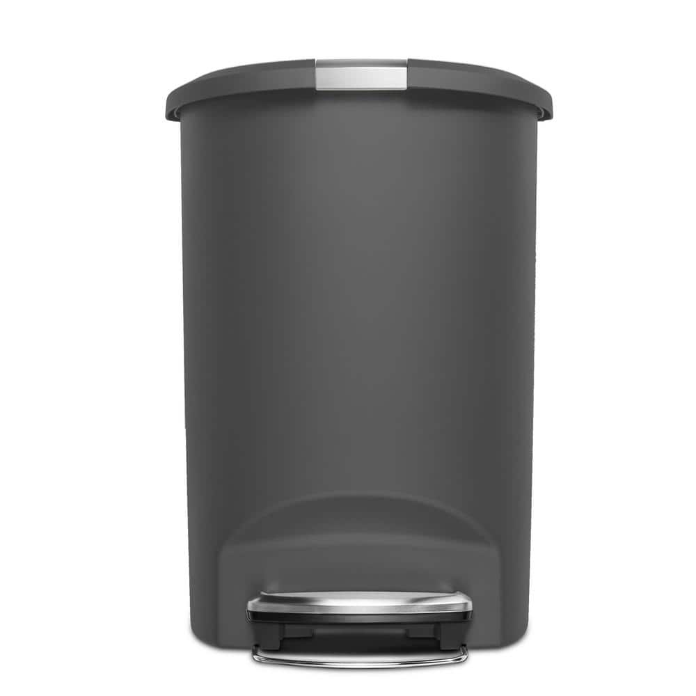 Gray Plastic Semi-Round 13 Gallon Step Trash Can with Locking Lid