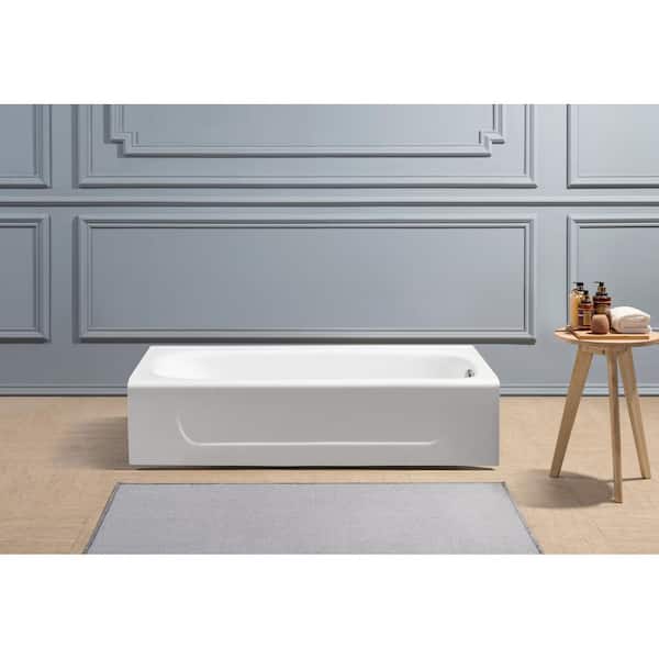 60 in. Cast Iron Right Drain Rectangular Alcove Soaking Bathtub in White