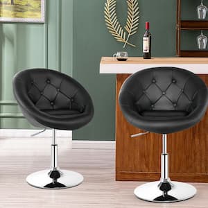 36 in. H Swivel Bar Stools Low Back Metal Height Adjustable Round Tufted Back Bar Chairs Black (Set of 2)