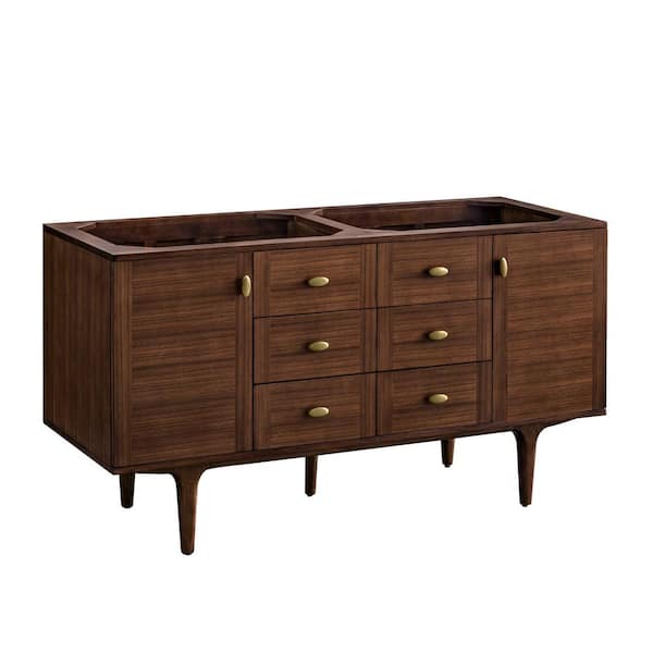 James Martin Vanities Amberly 59.9 in. W x 23.4 in. D x 33.5 in. H Double Bath Vanity Cabinet without Top in Mid-Century Walnut