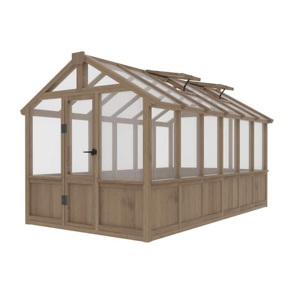 VEIKOUS 6 ft. W x 12 ft. D x 7 ft. H Wood Brown Garden Plant Greenhouse for Outdoors with Multi-Layer Polycarbonate Panels