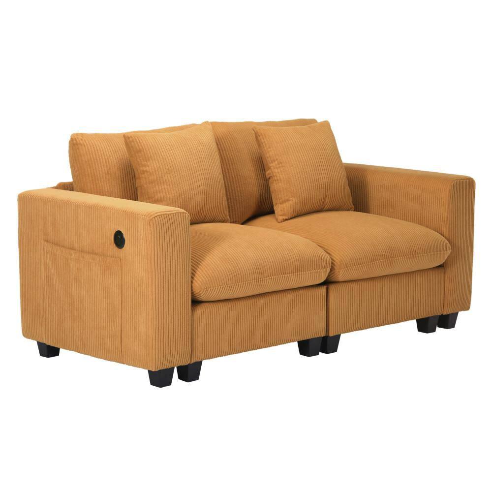 Hamilton Corduroy Upholstered Square Arm Modular Loveseat with USB Charger Port, Mustard price history on PriceWatchPro