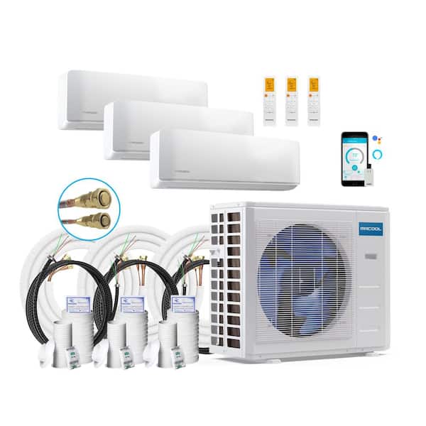 4th Gen DIY 27,000BTU 2.25-Ton 3-Zone 22 SEER Ductless Mini Split AC and Heat Pump with 9K+9K+12K and 16,25,35 ft. Lines