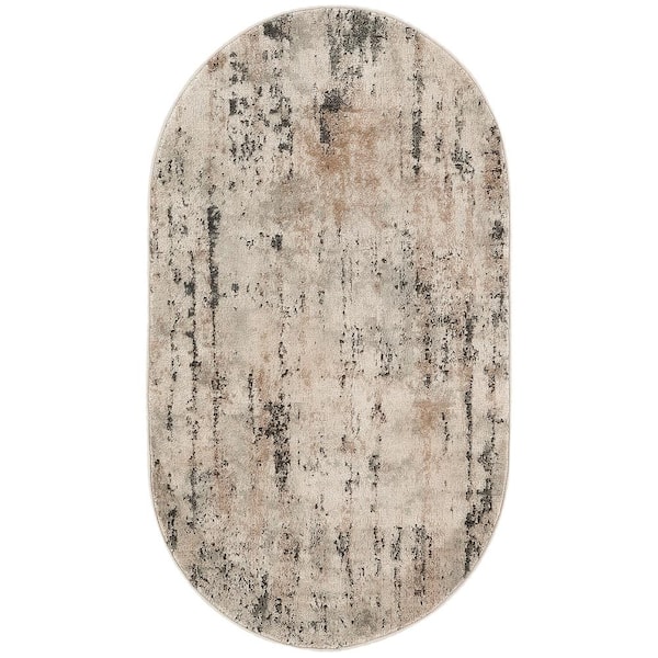 Nourison Concerto Beige Grey 3 ft. x 5 ft. Abstract Contemporary Oval Area Rug