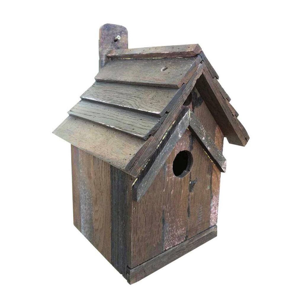 Rustic French Oak Wood Wall Mounted Bird House