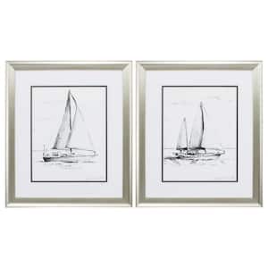 19 in. X 22 in. Aged Silver Gallery Picture Frame Coastal Boat Sketch (Set of 2)