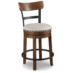 32 in. Brown and Black Low Back Wooden Frame Counter Stool with Polyester Seat