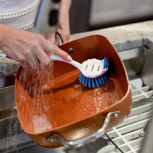 O-Cedar Rinse Fresh Pot and Pan Round Dishwashing Brush (3-Pack), White/Red
