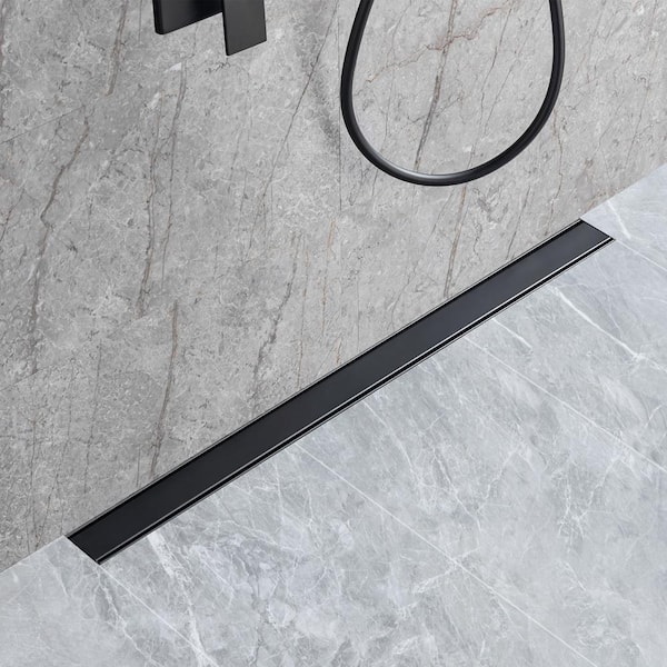 36 in. Stainless Steel Linear Shower Drain with Tile-in Cover in Matte Black