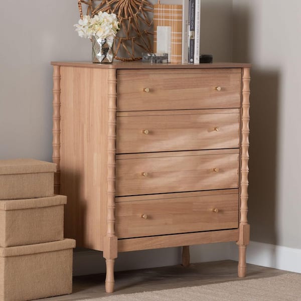 Laurent Beech Brown 4-Drawer 32.7 in. Chest of Drawers