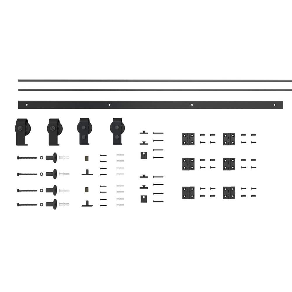Black MDF Composite Double Bi-Fold Barn Doors with Installation Hardware Kit