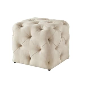 Beige 100% Linen Square Cube 20 L x 20 W x 18 H Ottoman