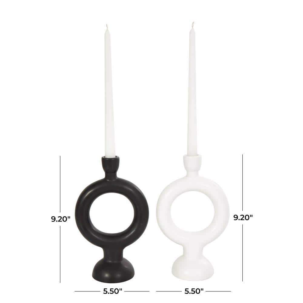Modern Black and White Ceramic Circular Candlestick Set