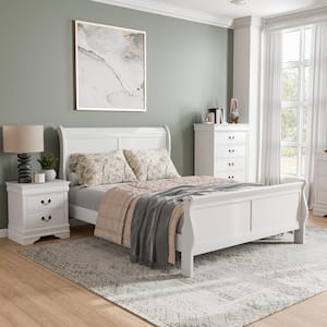 3-Piece Burkhart White Wood Queen Bedroom Set Bed and Nightstand with Chest