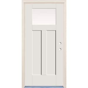 36 in. x 80 in. Left Hand 1 Lite Unfinished Fiberglass Prehung Front Door with 6-9/16 in. Frame and Nickel Hinges