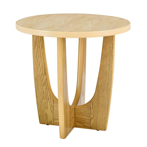 25.2 in. W x 25.2 in. D x 24.3 in. H Round Outdoor Side Table-Oak Finish Wooden End Table for Patio, Balcony