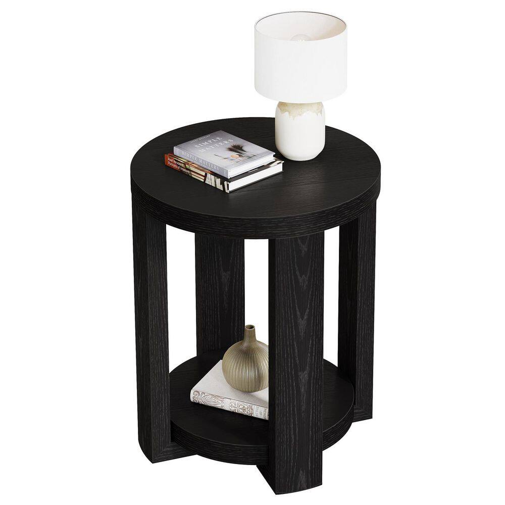 Kerlin 19.7 in. Black Round MDF Side Table with Shelf, End Table for Living Room, Bedroom price history on PriceWatchPro