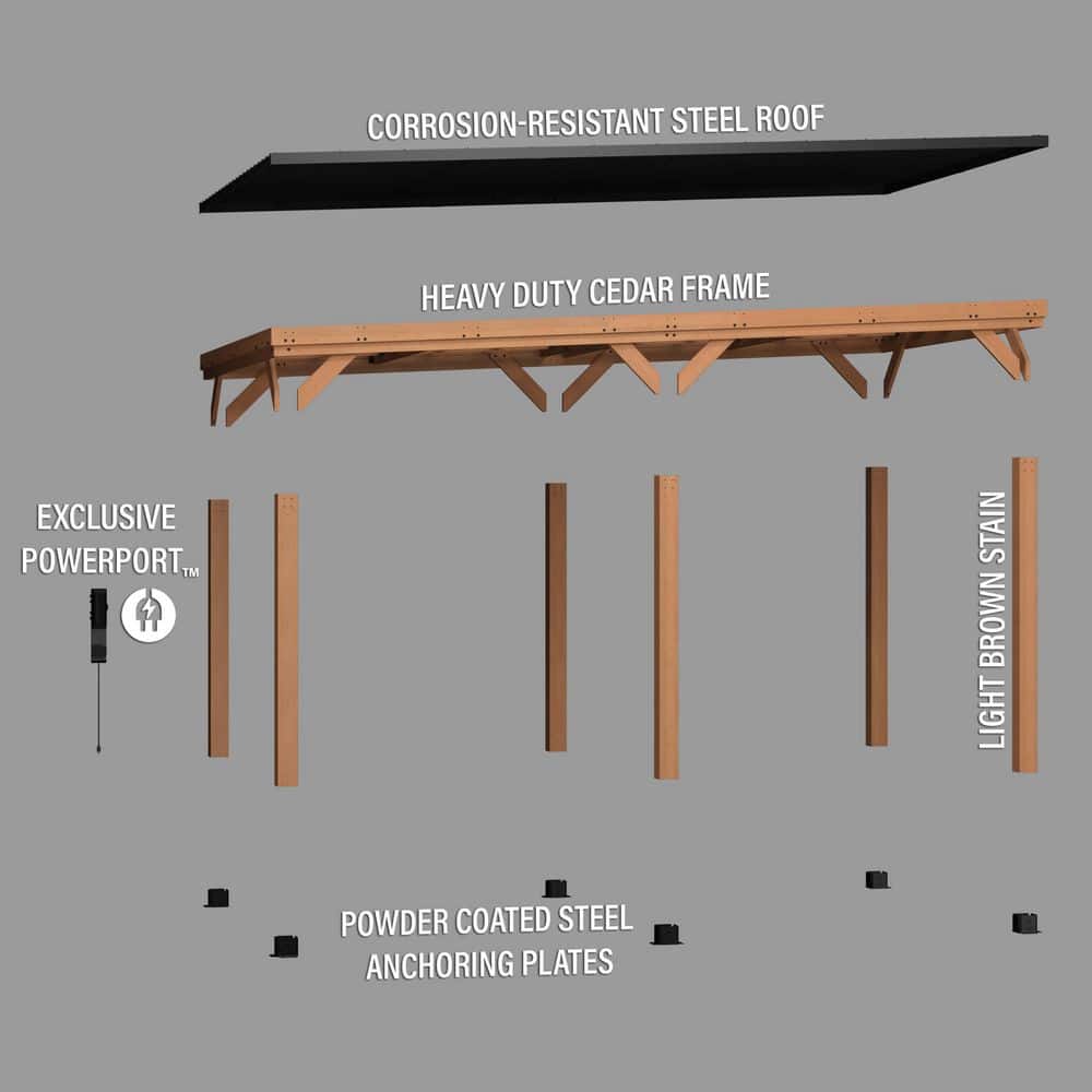 Kingsport 12' x 20' Black Cedar Carport with Steel Roof