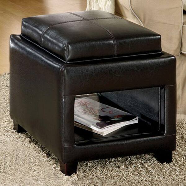 Unbranded Manning Leatherette Ottoman with Flip Top Tray/Cushion in Espresso