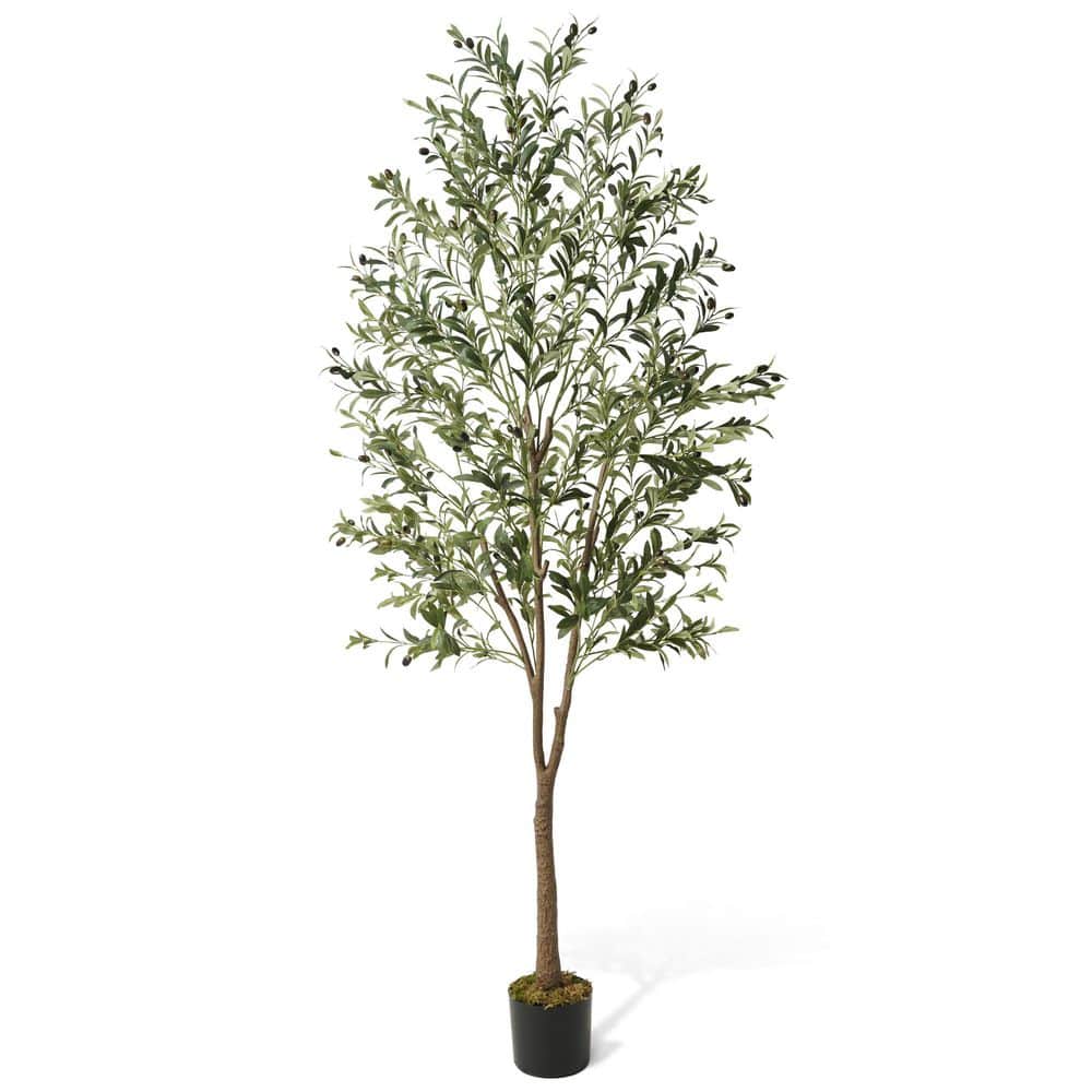Fencer Wire 7 ft. Green Artificial Olive Tree, Faux Plant in Pot for Indoor Home Office Modern Decoration Housewarming Gift